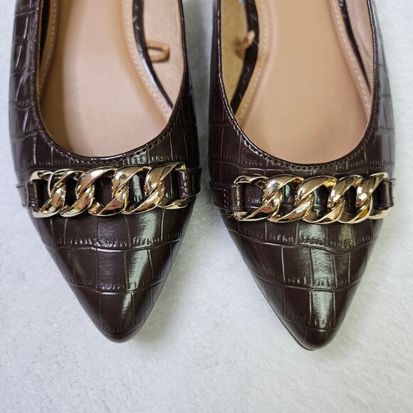 Old Navy Faux Leather Slingback Gold Chain Career Wear Flats Chocolate Size 6 - Picture 4 of 9
